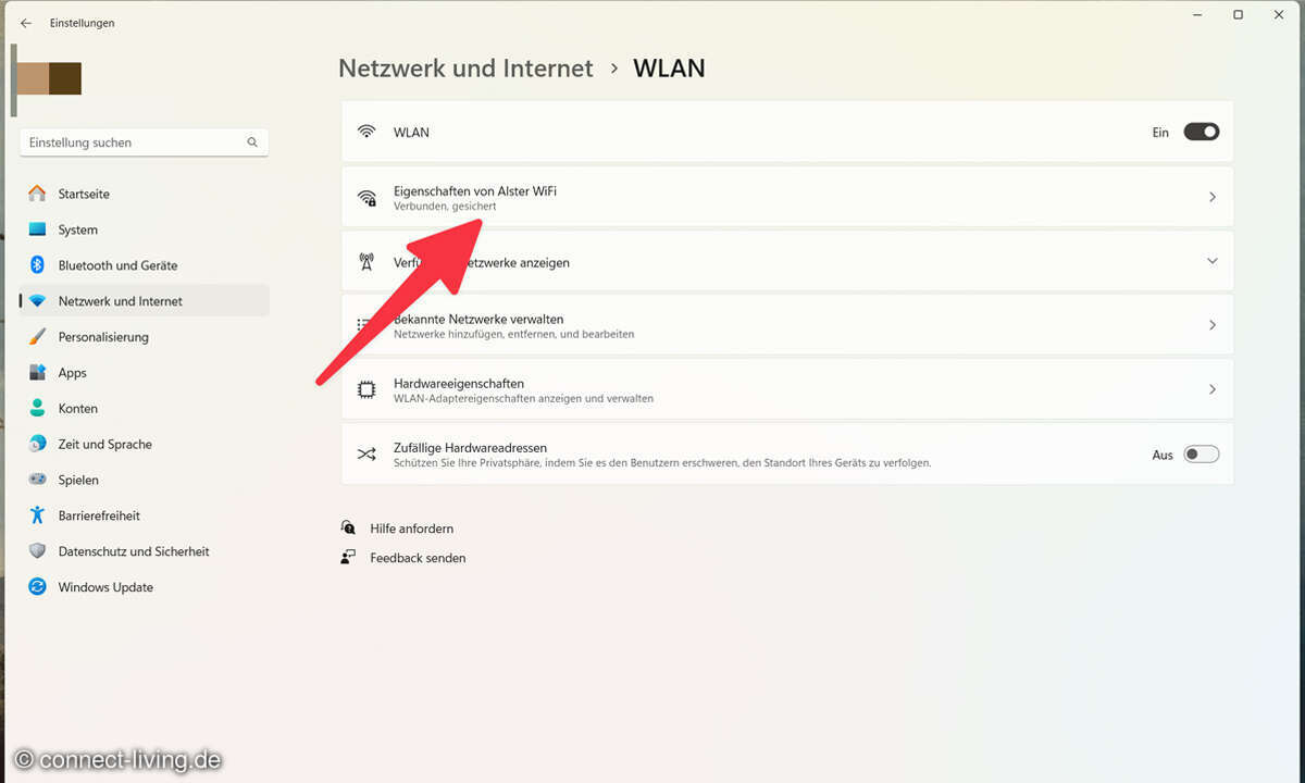Als nächstes klicken Sie die Einstellungen für das aktuelle Netzwerk an.