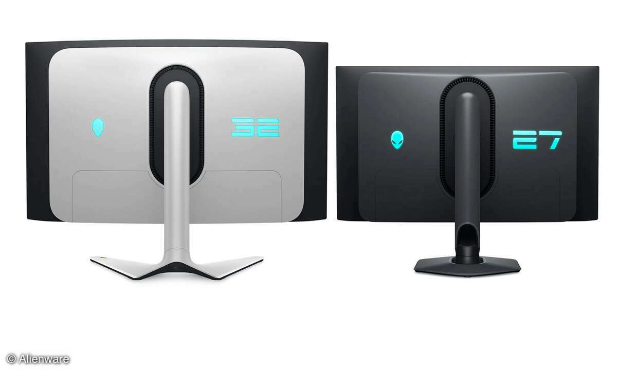 Links: der Alienware AW3225QF; rechts: der Alienware AW2725DF.