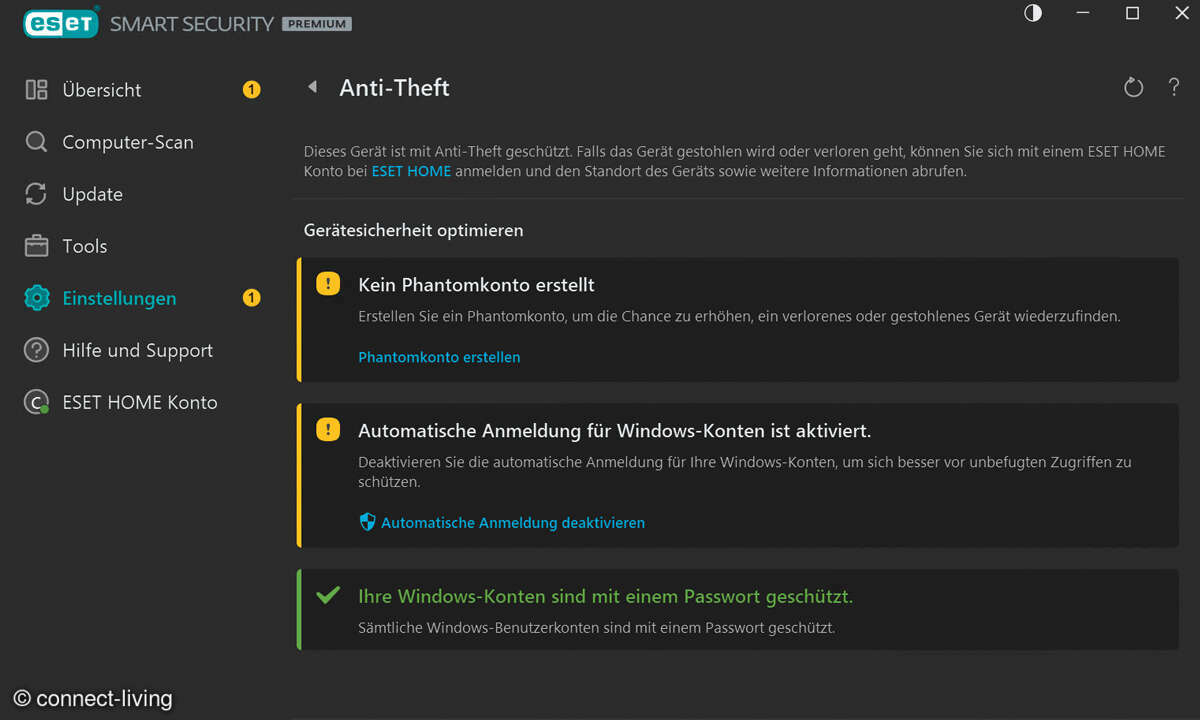 Antivirus-Test 2024: Screenshot Eset Home Secuity Ultimate