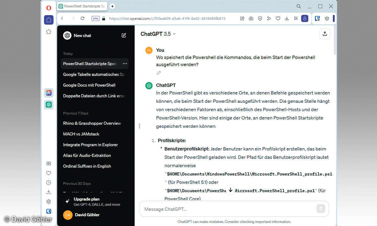 Skripte mit ChatGPT erstellen - Screenshot ChatGPT