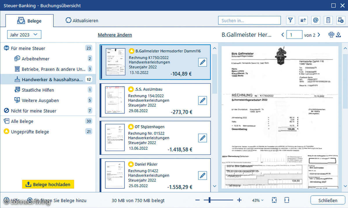 Buchhaltungskomplettlösungen Screenshot: WISO-EUeR-Kasse-Digitale-Belege