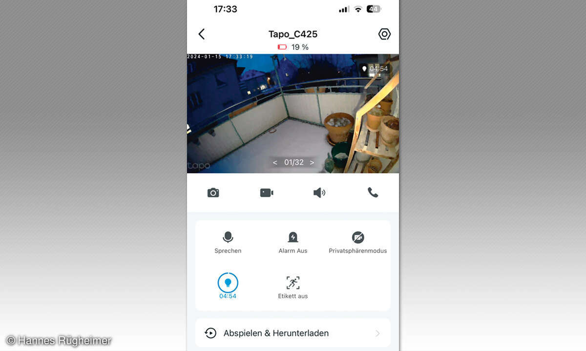 Tapo C425 im Test: Screenshot Tapo-App