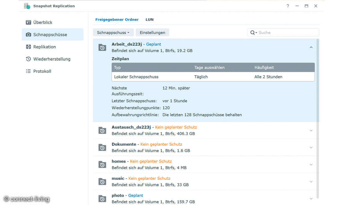 2-Bay-NAS: Synology DS223J im Test - Screenshot Snapshot