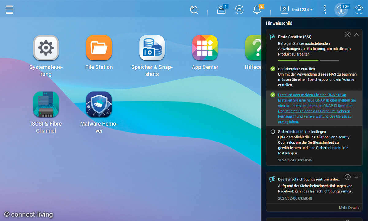 2-Bay-NAS: QNAP TS-233 im Test - Screenshot Hinweise