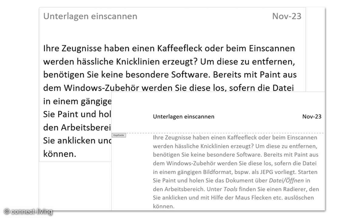 Kopf- & Fußzeilen in Text und Tabellen - Sc