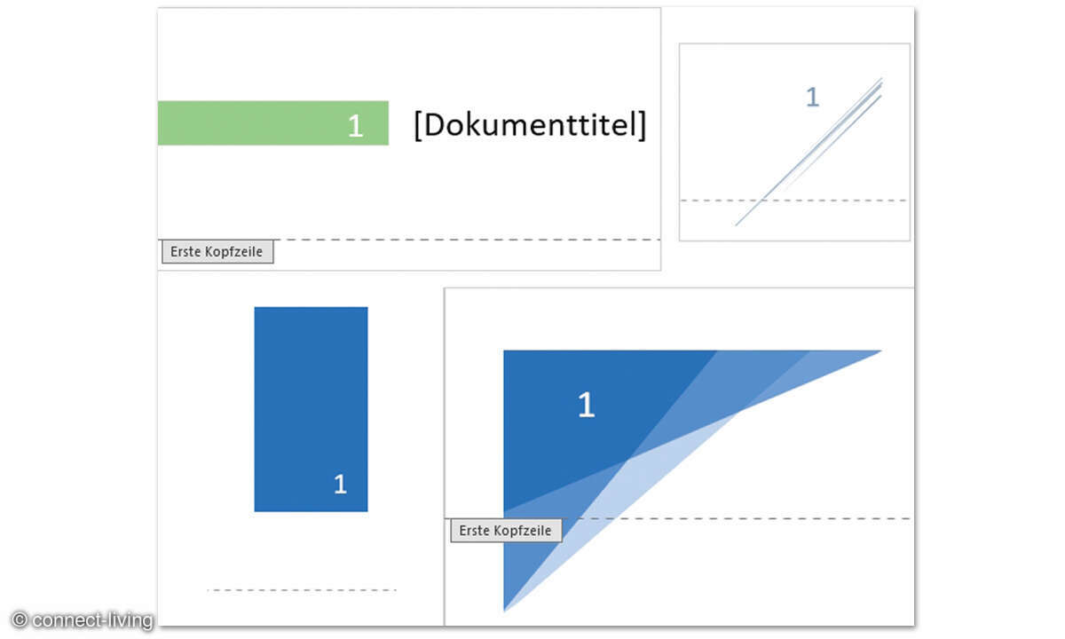 Kopf- & Fußzeilen in Text und Tabellen - Screenhsot Vordefinierte Designs