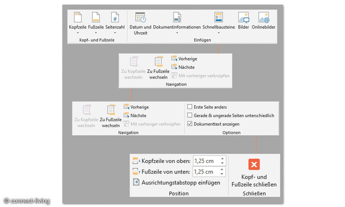 Kopf- & Fußzeilen in Text und Tabellen - Screenshot Tipp Kopf Word Register Entwurf