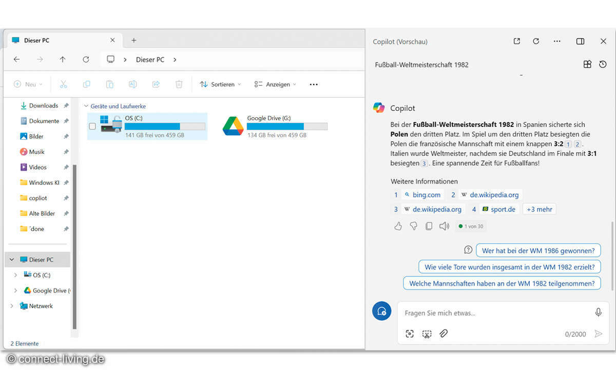 Windows Copilot:Screenshot Seitenrand