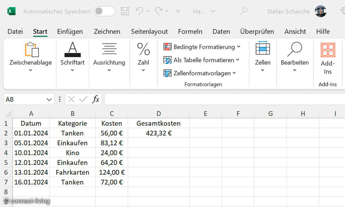 MS Excel mit ChatGPT nutzen - Screenshot Tabellen generieren