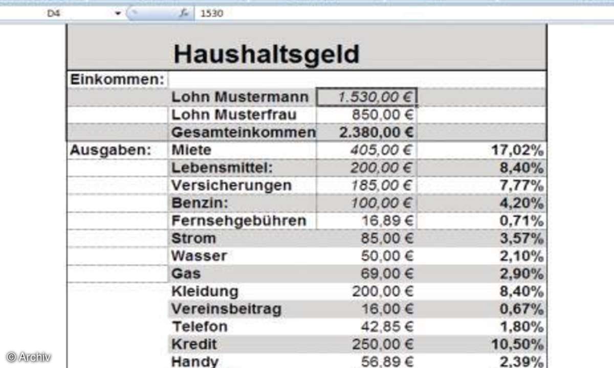 Excel: Haushaltsgeld-Vorlage