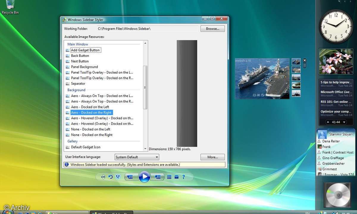 Vista Sidebar Styler: Optionen