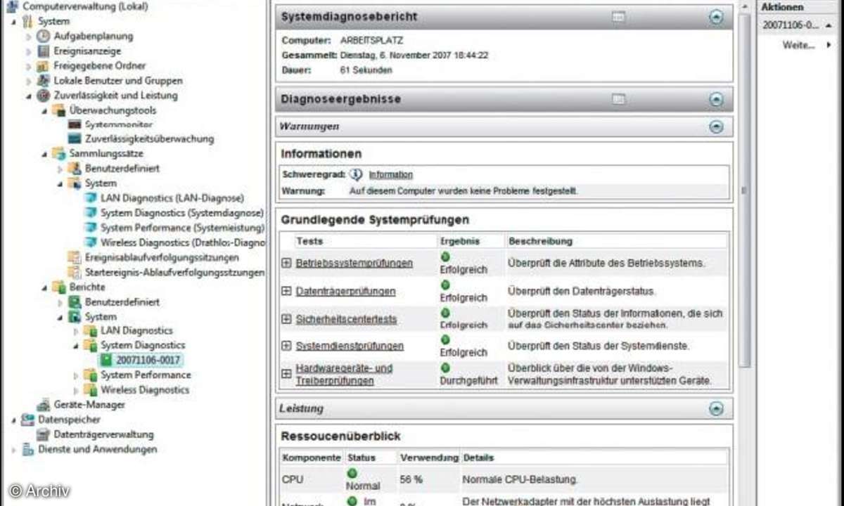 Windows Vista: Systemdiagnosebericht