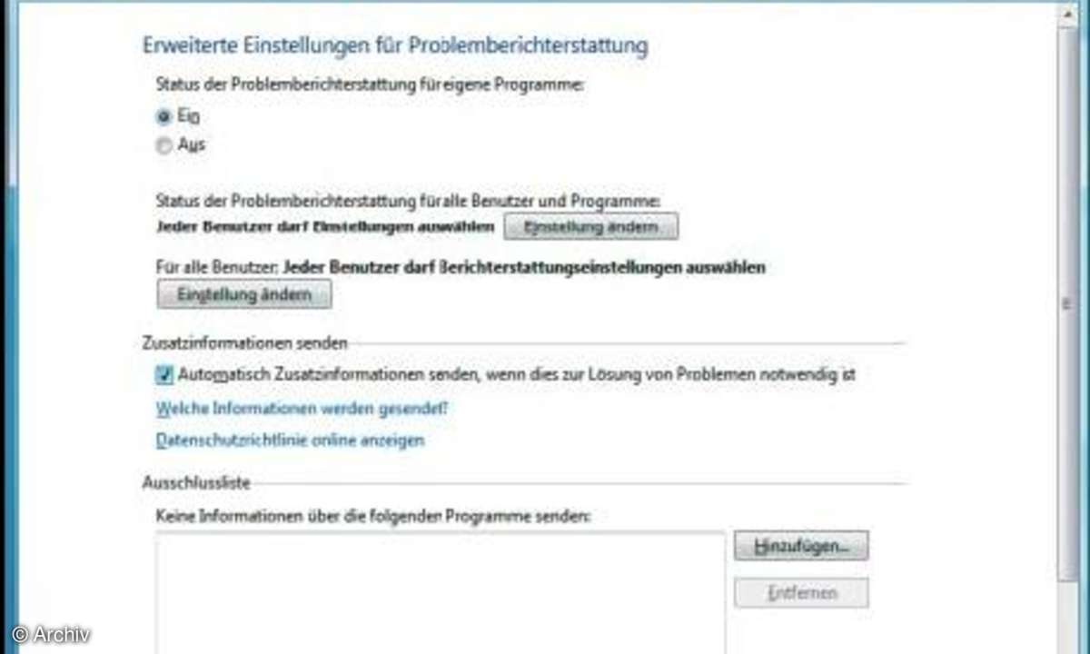 Windows Vista: Problemberichterstattung
