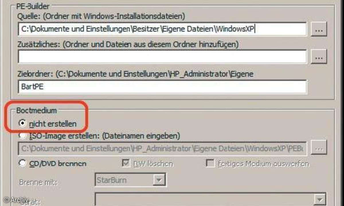 PE Builder: Bootmedium