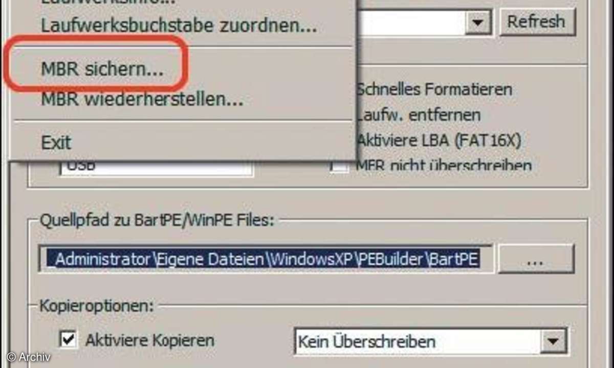 PeToUSB: MBR sichern