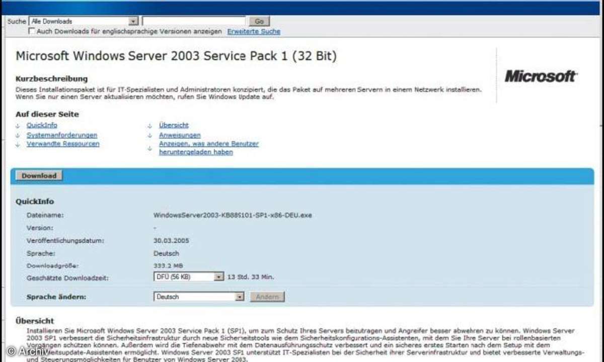 Download Center: Quelle für Microsoft-Files