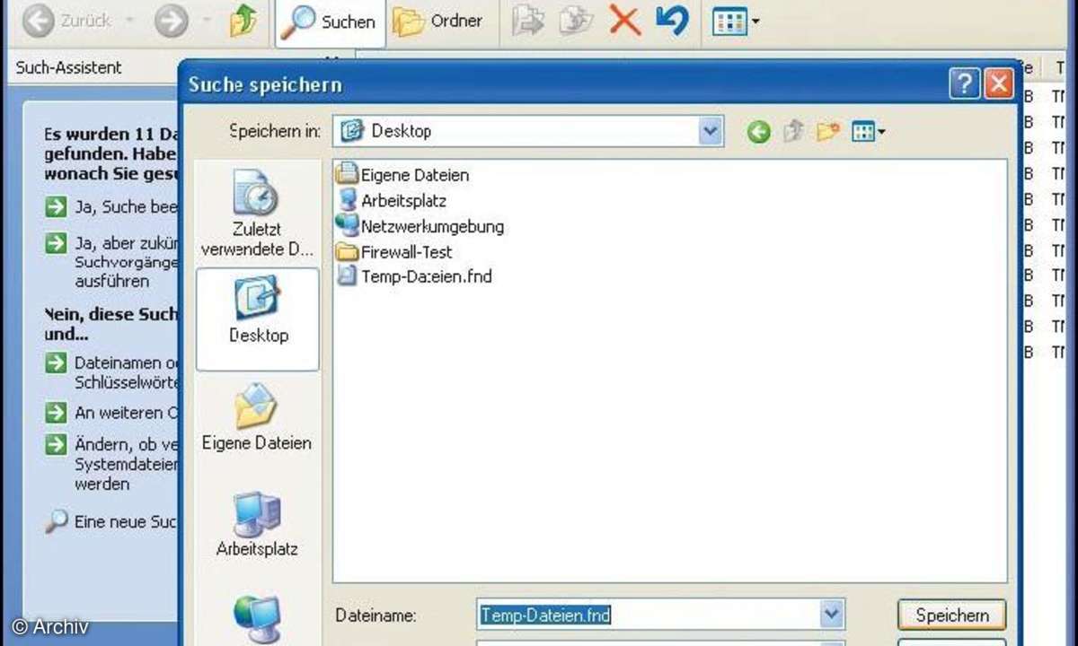 Windows XP: Suchbefehl speichern