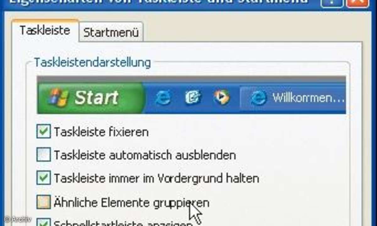 Windows XP: Ungruppierte Taskleiste