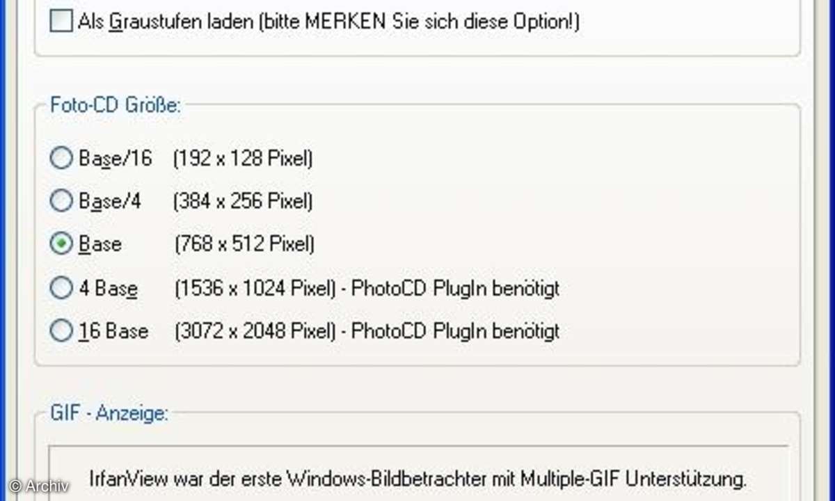 IrfanView - Einstellungen JPG/PCD/GIF
