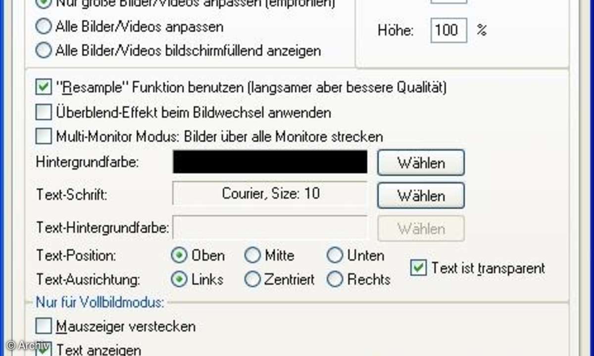 IrfanView - Einstellungen/Vollbildmodus