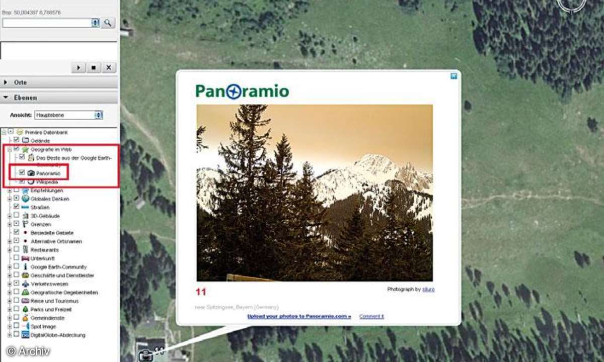 Panoramio: Fotos einstellen