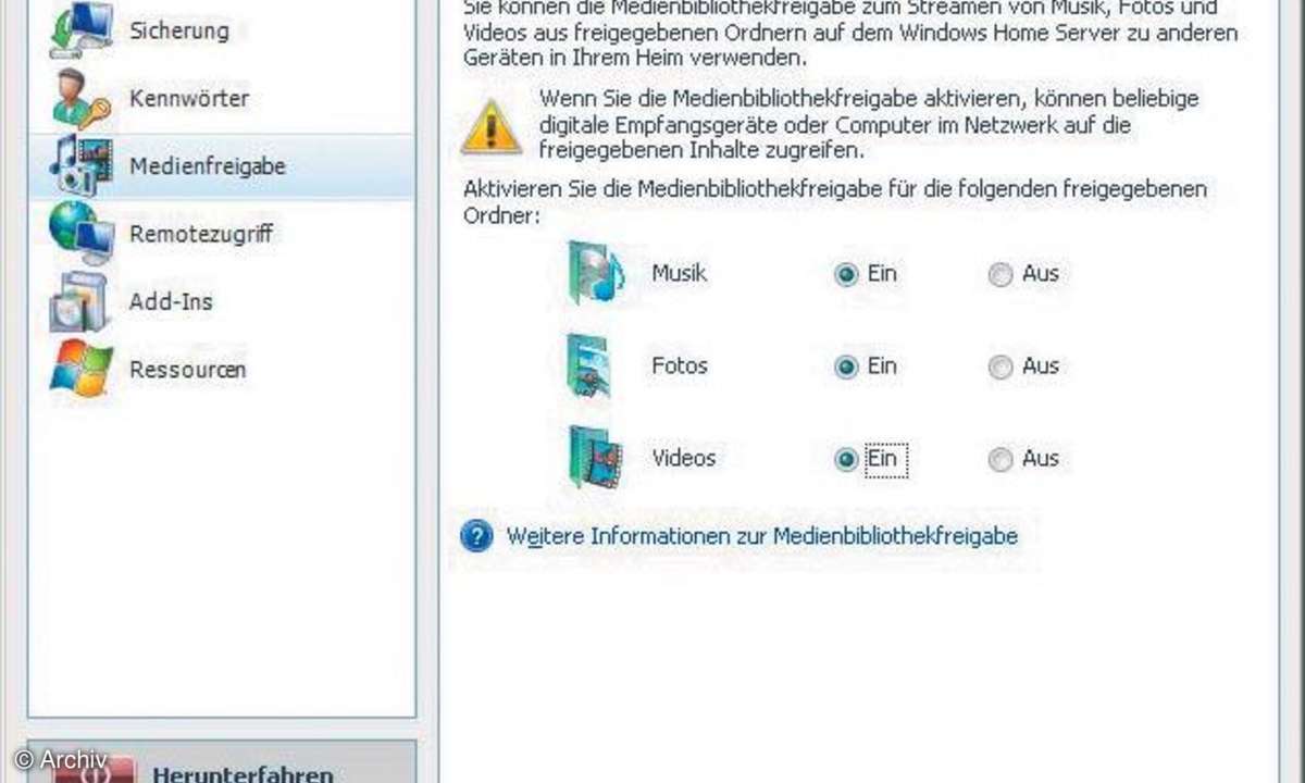 Windows Home Server: Medienbibliothekfreigabe