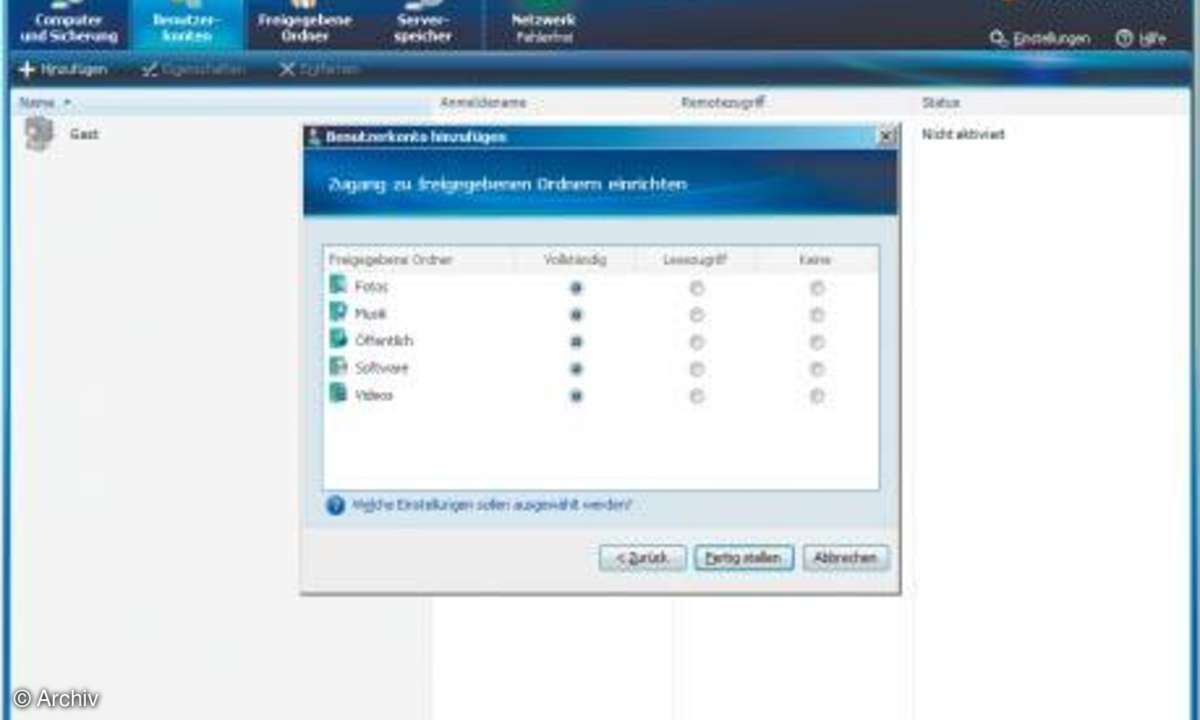 Windows Home Server-Connector: Zugriffsrechte vergeben