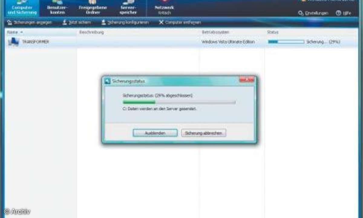 Windows Home Server-Connector: integriertes Backup
