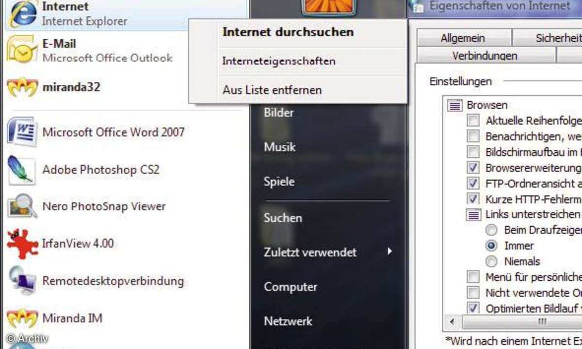 Windows Vista: Interneteigenschaften