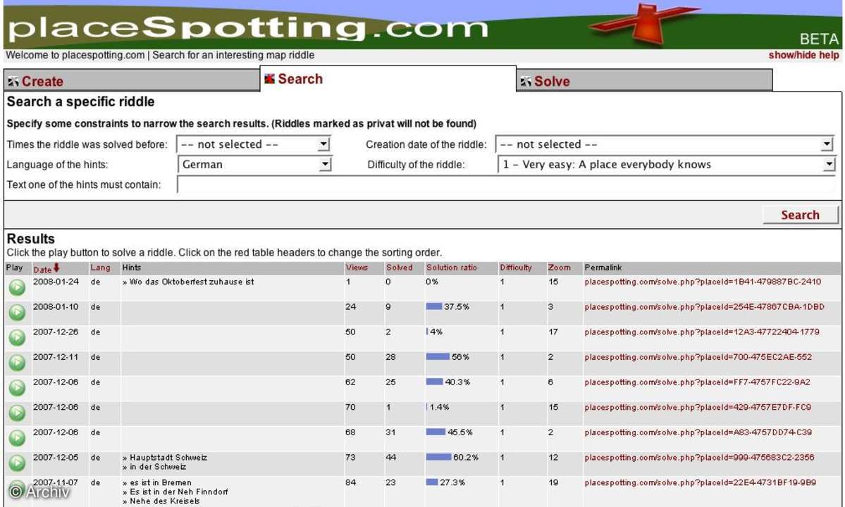Coole Websites: placeSpotting