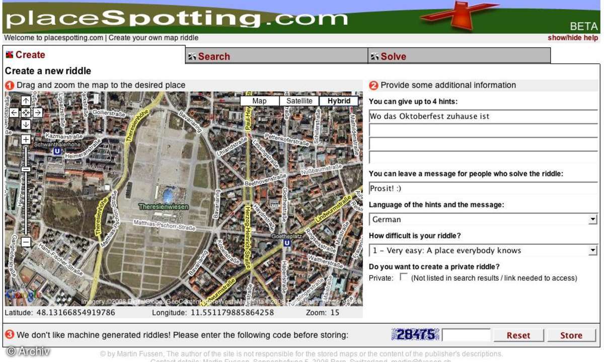 Coole Websites: placeSpotting
