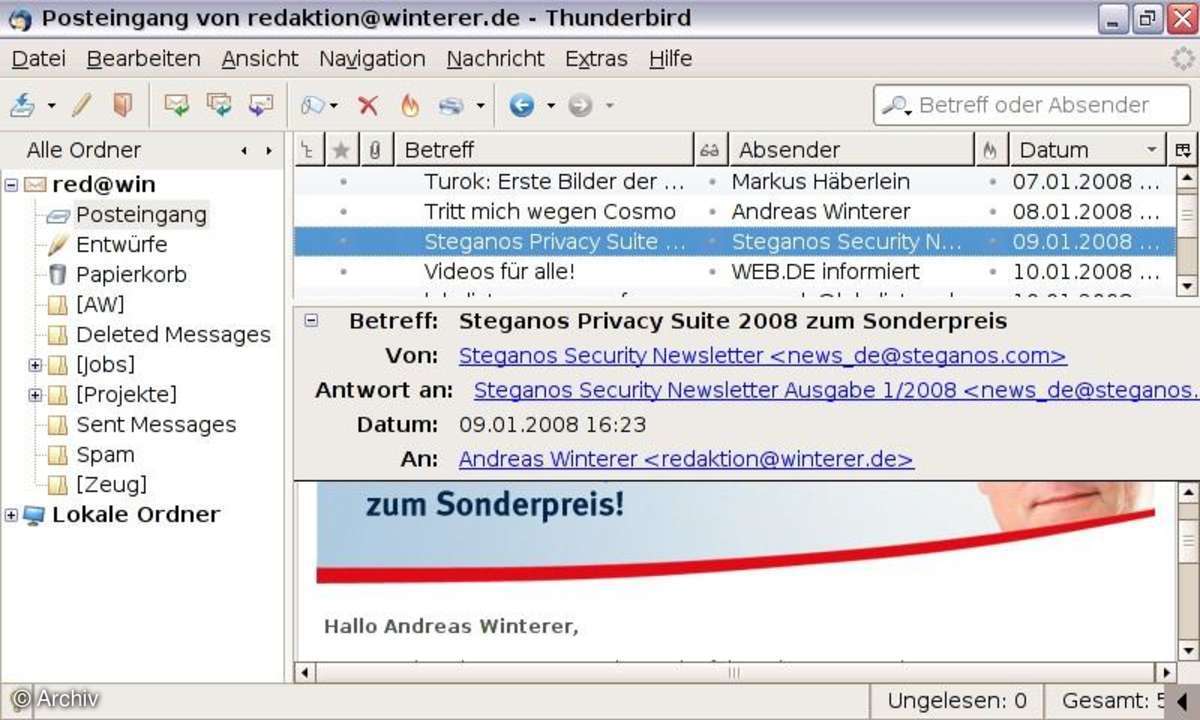 Asus Eee PC: E-Mail mit Thunderbird