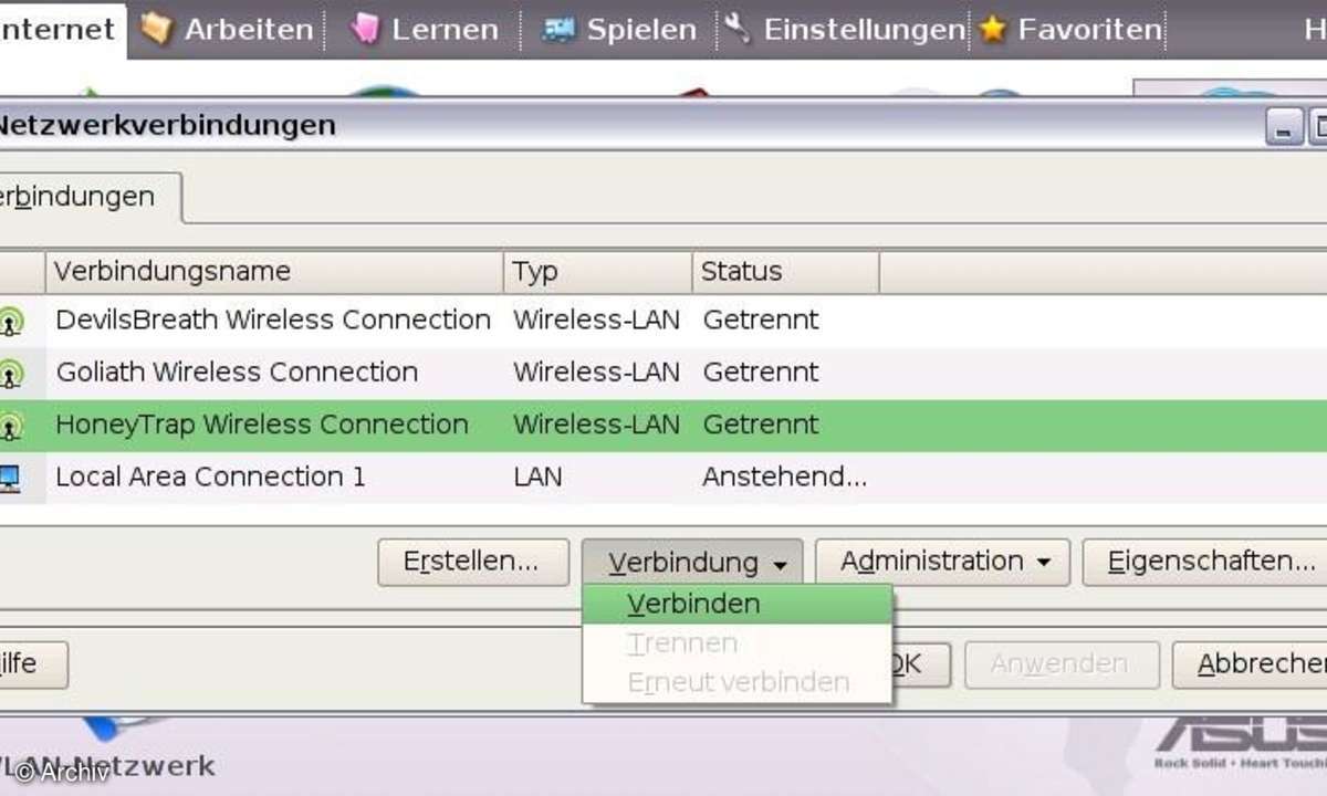 Asus Eee PC: Netzwerkverbindungen