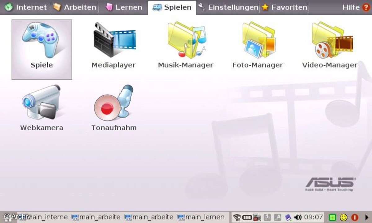 Asus Eee PC Menü: Spielen