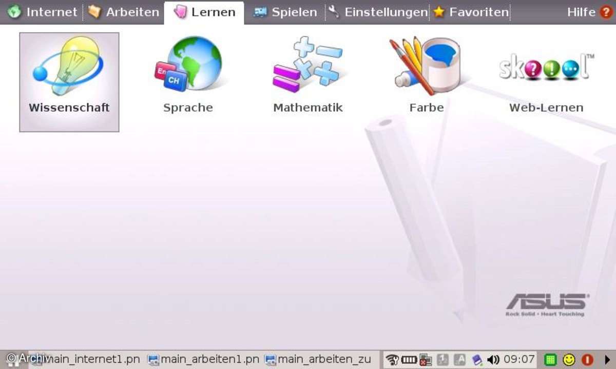 Asus Eee PC Menü: Lernen