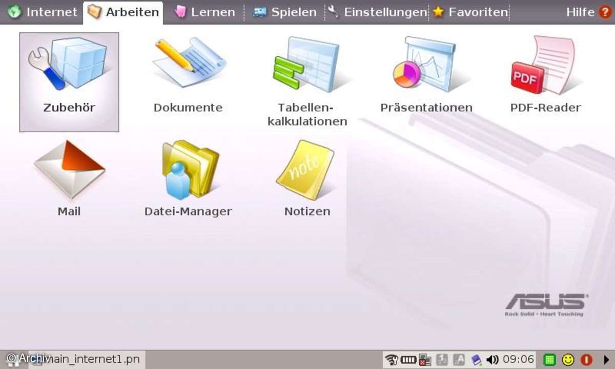 Asus Eee PC Menü: Arbeiten
