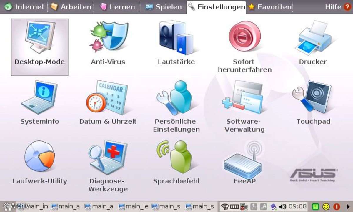 Asus Eee PC Menü: Einstellungen