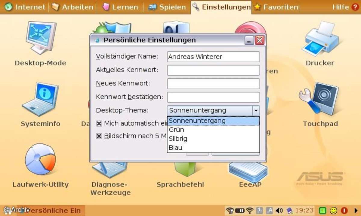 Asus Eee PC: Persönliche Einstellungen