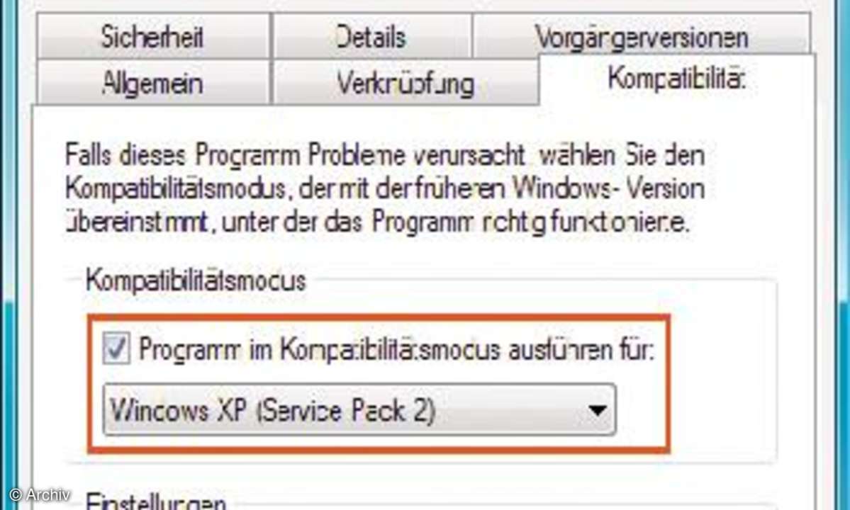Vista: Kompatibilitätsmodus