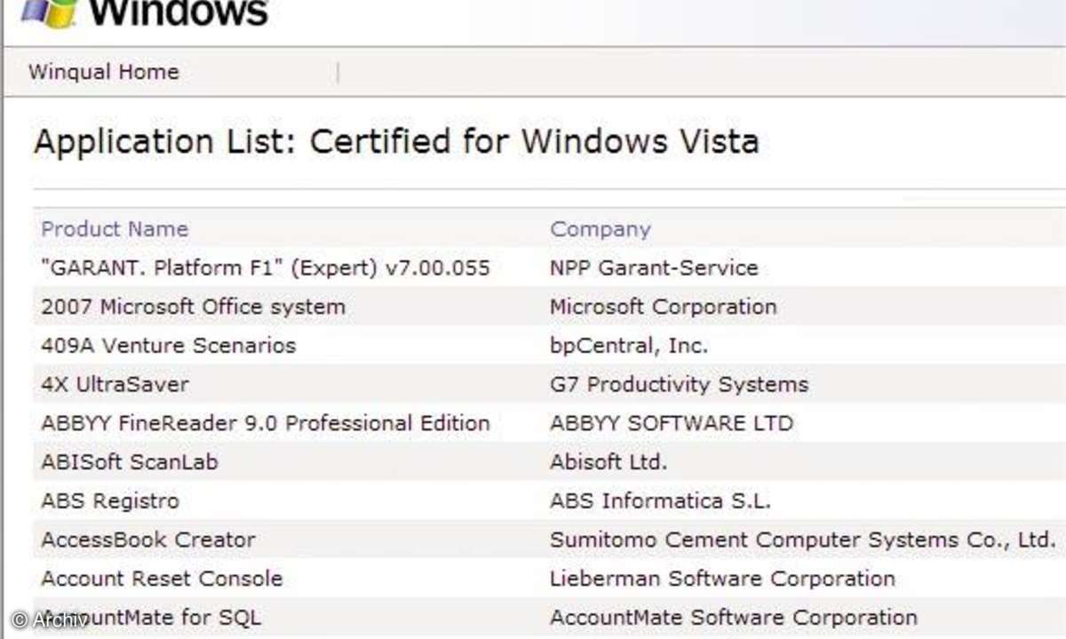 Vista: kompatible Programme