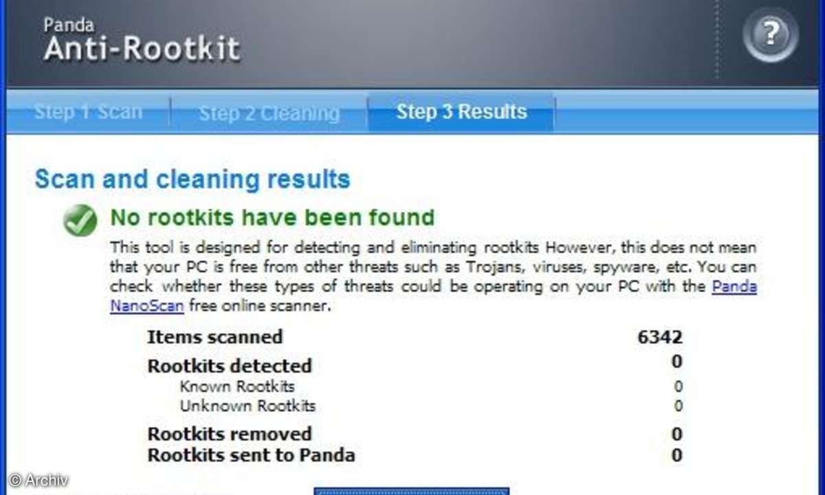 Panda AntiRootkit - Suchergebnisse