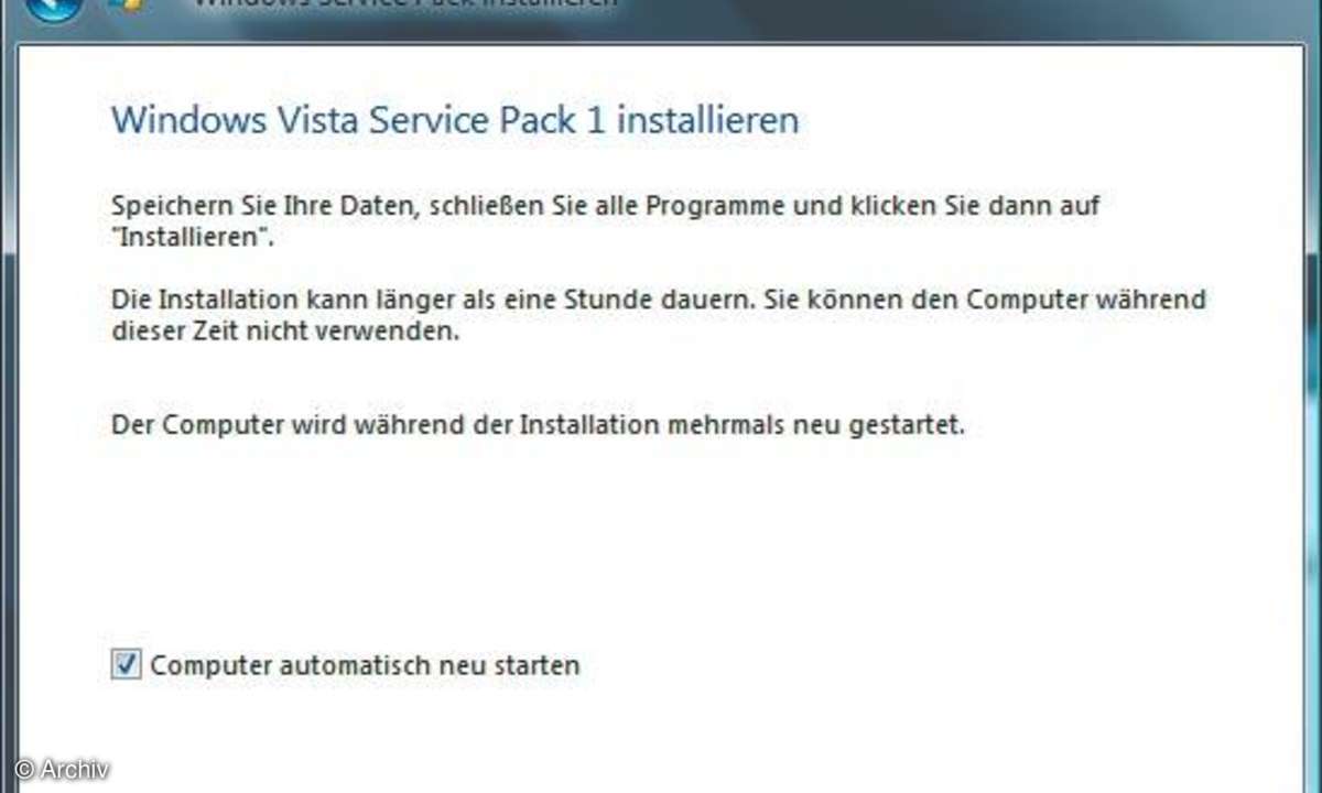 Windows Vista: SP1-Installation