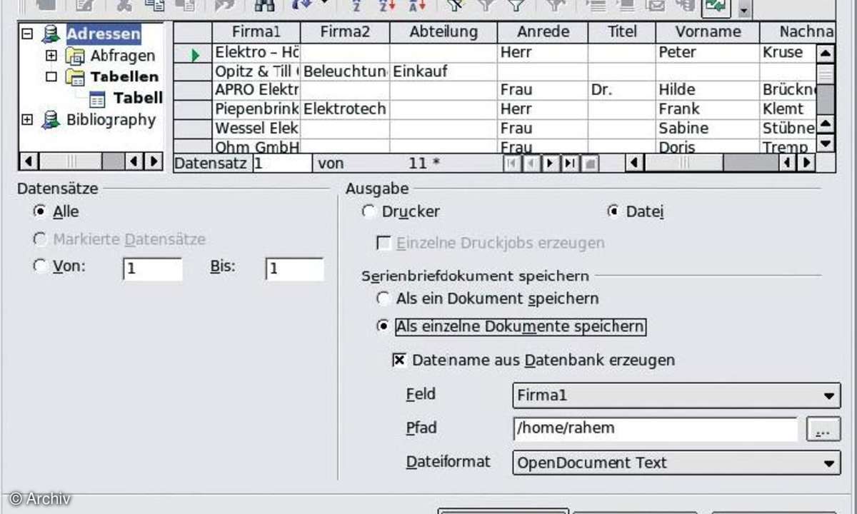 OpenOffice.org: einfacher Seriendruck