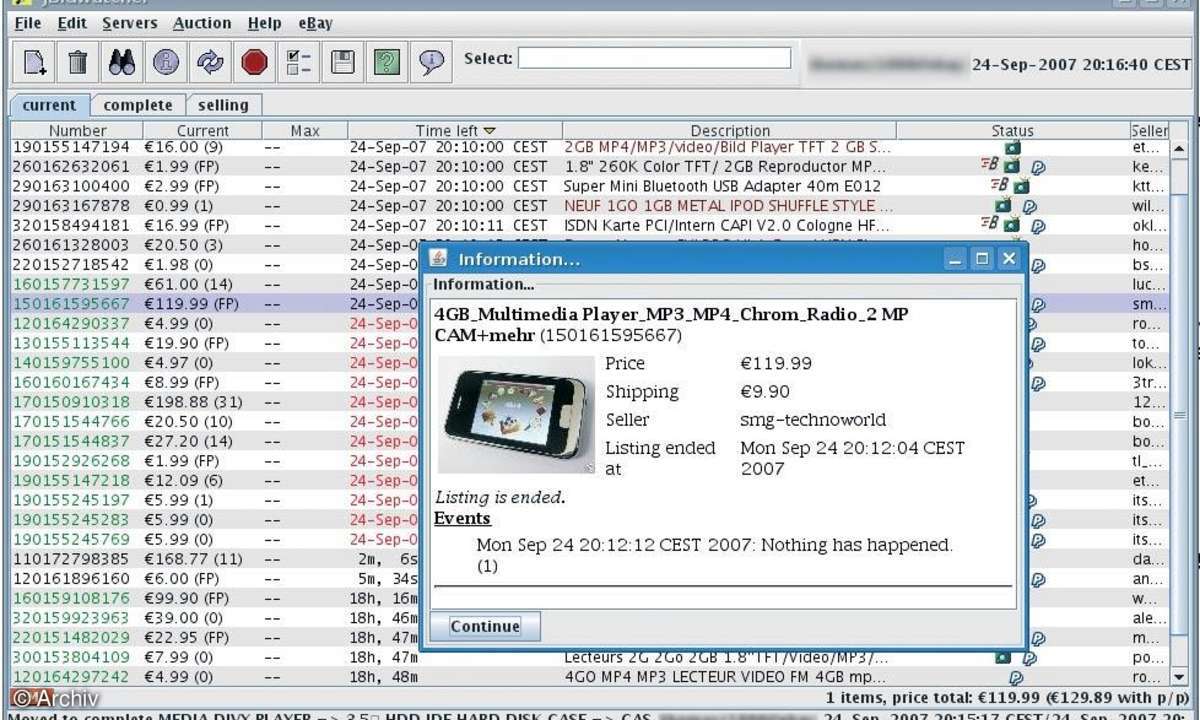 eBay mit Linux: Jbidwatcher