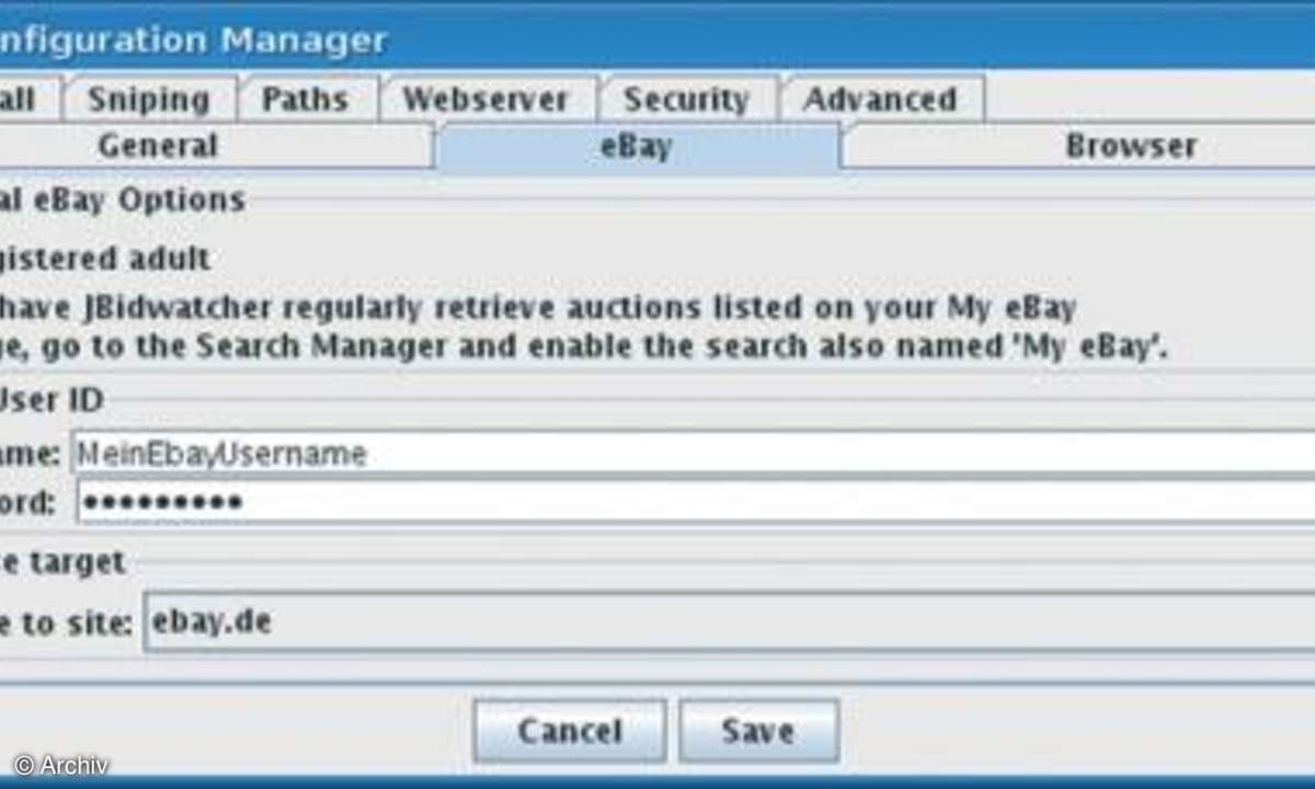 eBay mit Linux: Jbidwatcher