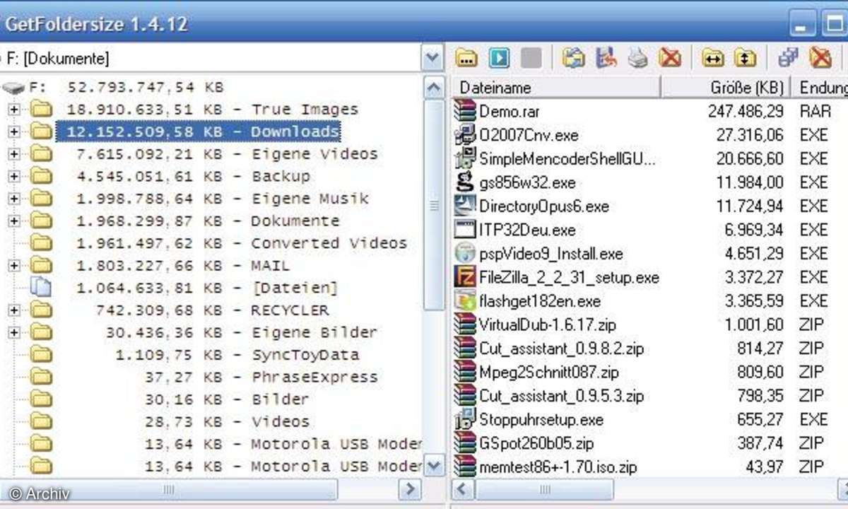 Windows-Freeware: GetFoldersize