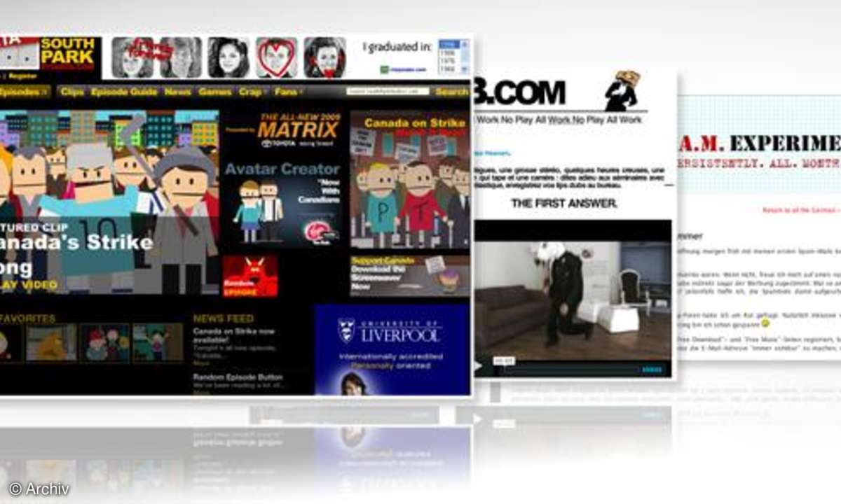 Coole Websites: Southparkstudios.com, OfficeLipDub.com, mcafeespamexperiment.com