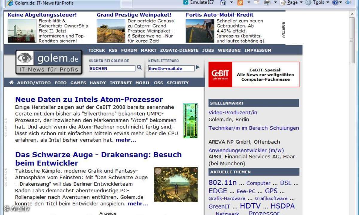 Internet Explorer 8: Beta 1 in deutscher Sprache