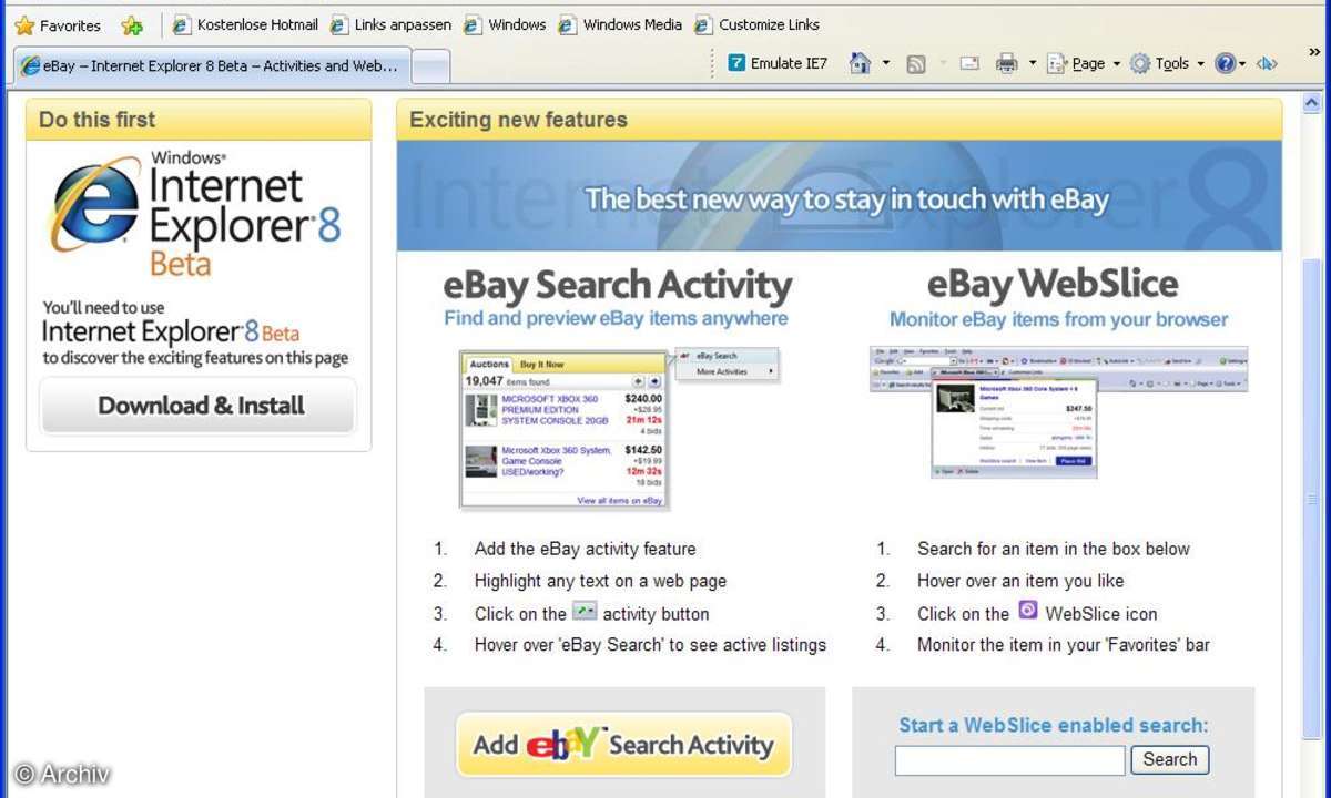 Internet Explorer 8: Beta 1 in deutscher Sprache