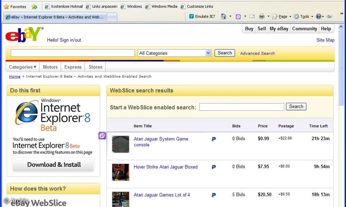 Internet Explorer 8: Beta 1 in deutscher Sprache